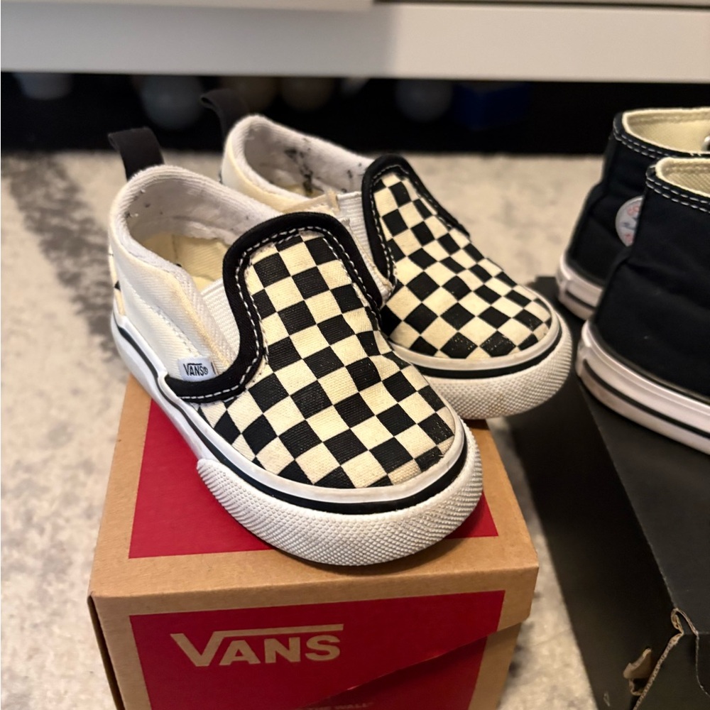 Vans Toddler Checkerboard Slip-On Sneakers - Black and White